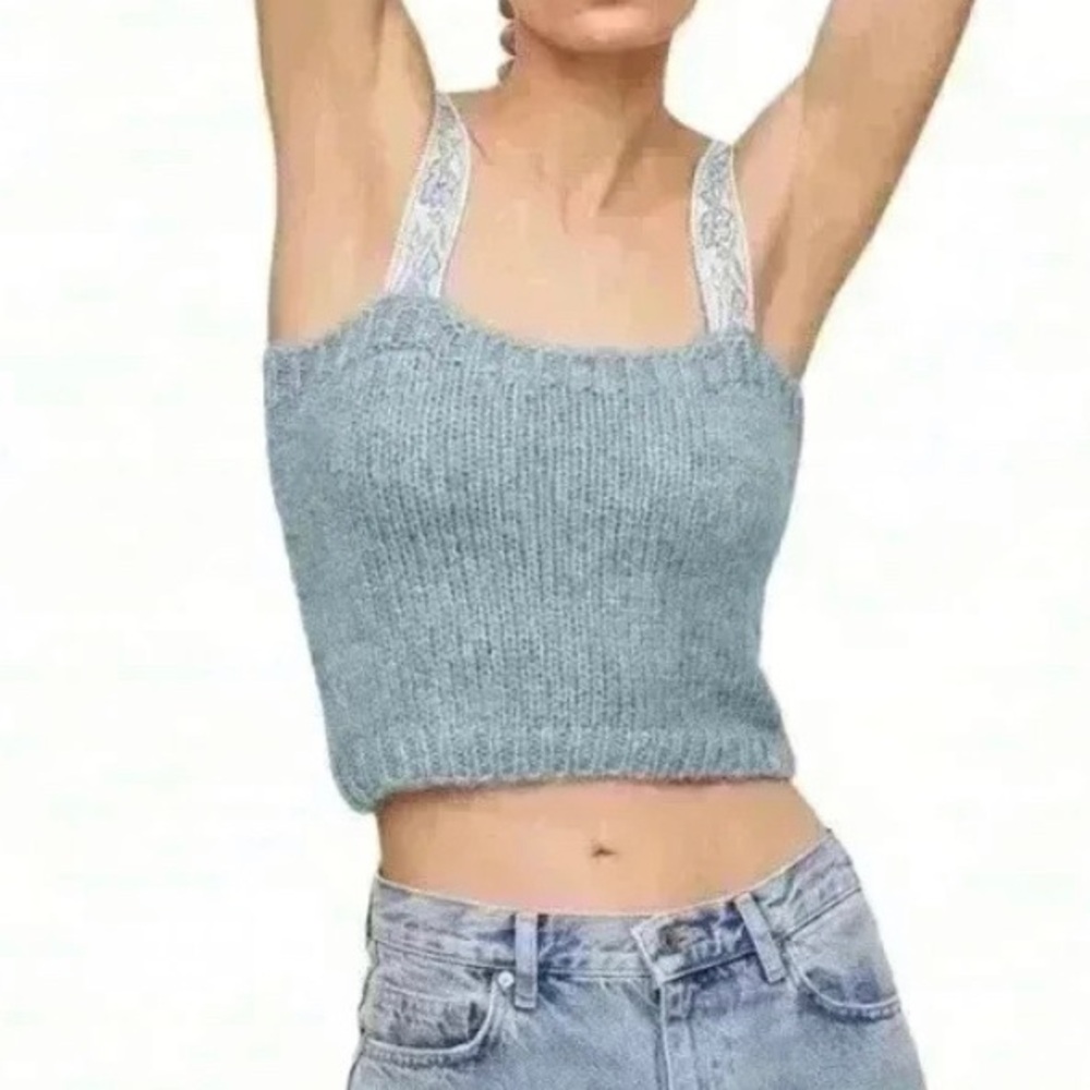 Size small Mango fuzzy blue tank top